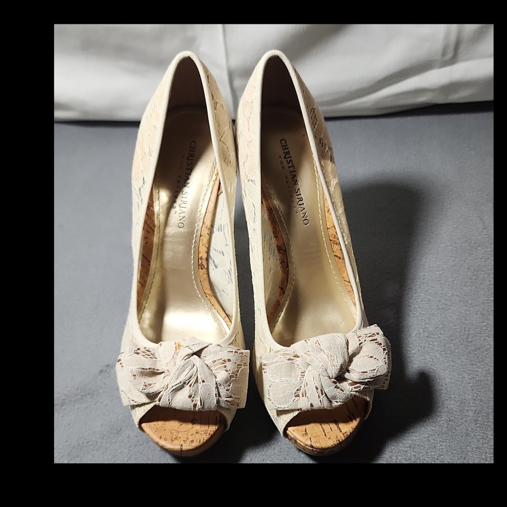 christian siriano for payless pumps beige lace bow open toe slip on stiletto